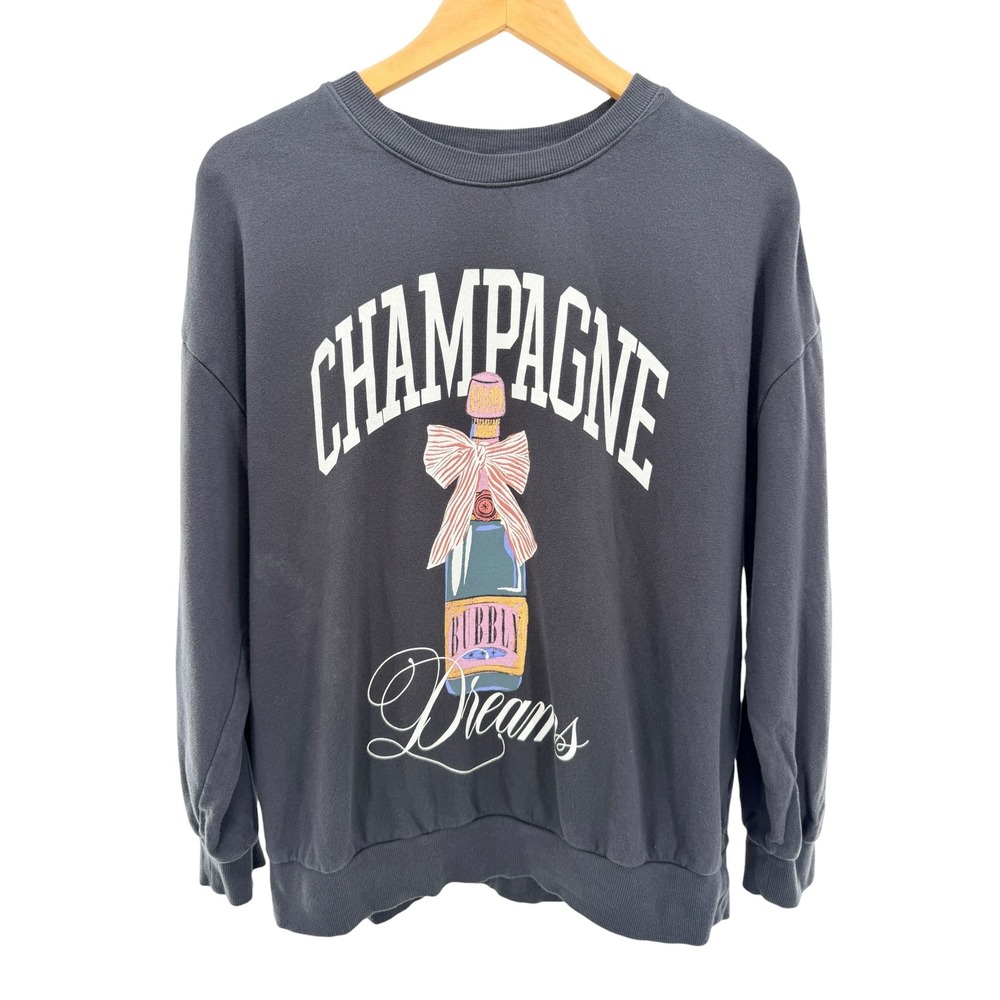Z Supply Champagne Dreams Sunday Pullover Graphic Sweatshirt Washed Black‎ Small